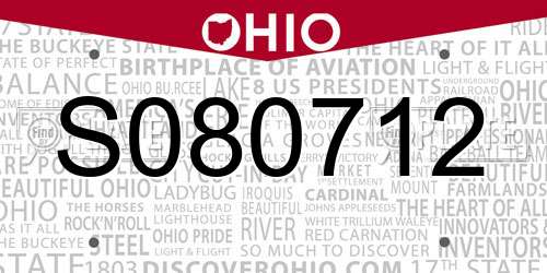 S080712 Ohio License Plate