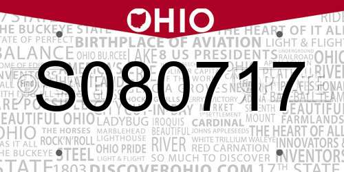 S080717 Ohio License Plate