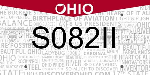 S082II Ohio License Plate