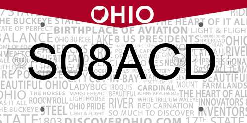S08ACD Ohio License Plate