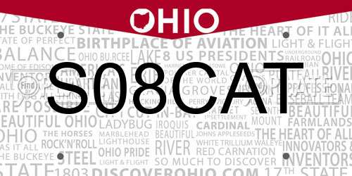 S08CAT Ohio License Plate
