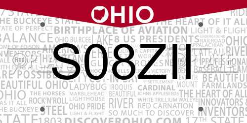 S08ZII Ohio License Plate