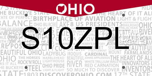 S10ZPL Ohio License Plate