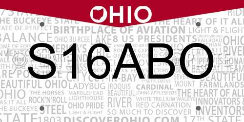 S16ABO Ohio License Plate