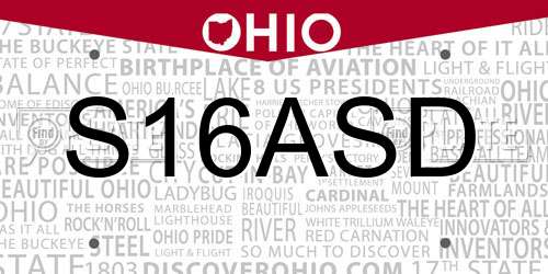 S16ASD Ohio License Plate