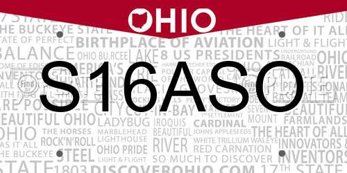 S16ASO Ohio License Plate