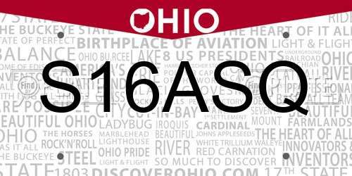 S16ASQ Ohio License Plate