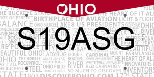 S19ASG Ohio License Plate