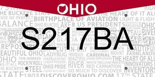 S217BA Ohio License Plate