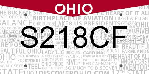 S218CF Ohio License Plate