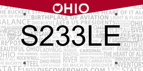 S233LE Ohio License Plate