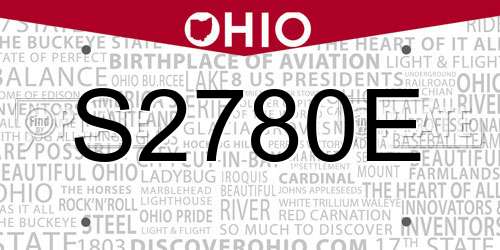 S2780E Ohio License Plate