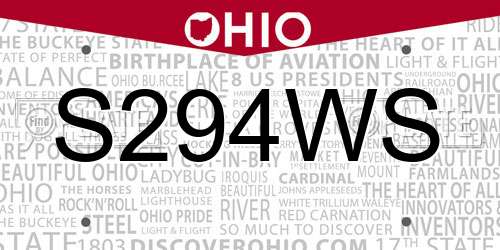 S294WS Ohio License Plate