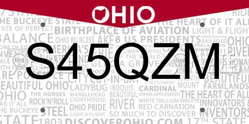 S45QZM Ohio License Plate