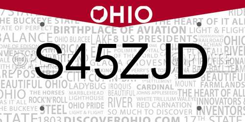 S45ZJD Ohio License Plate