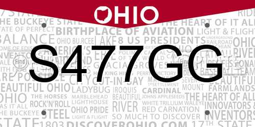 S477GG Ohio License Plate