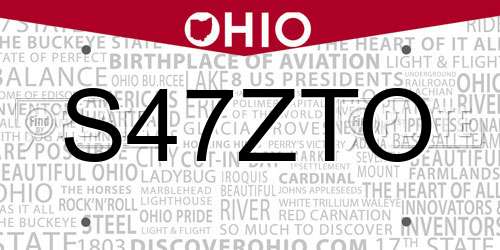 S47ZTO Ohio License Plate