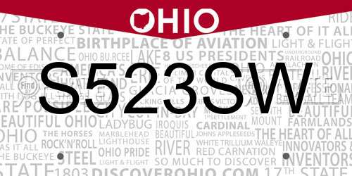S523SW Ohio License Plate
