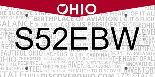 S52EBW Ohio License Plate