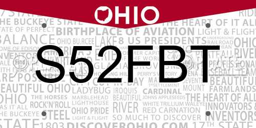 S52FBT Ohio License Plate