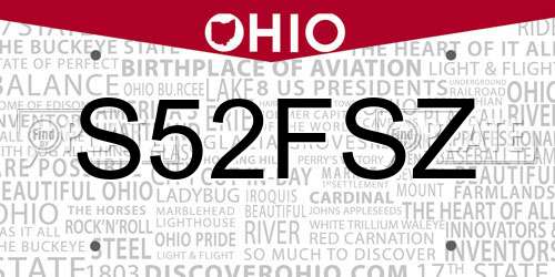 S52FSZ Ohio License Plate
