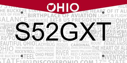 S52GXT Ohio License Plate