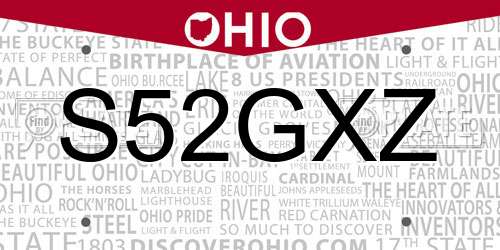 S52GXZ Ohio License Plate