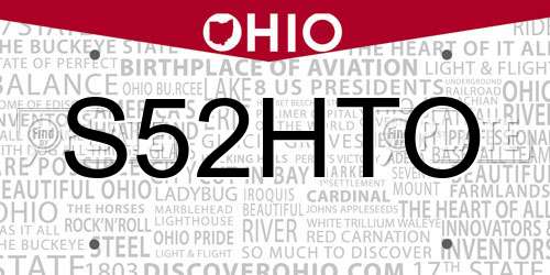 S52HTO Ohio License Plate