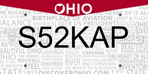 S52KAP Ohio License Plate