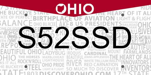S52SSD Ohio License Plate