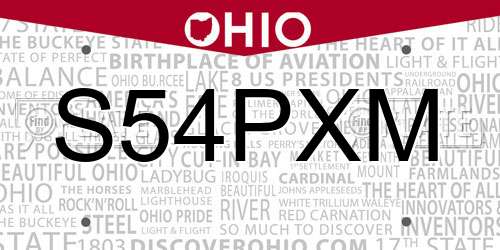 S54PXM Ohio License Plate