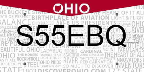 S55EBQ Ohio License Plate