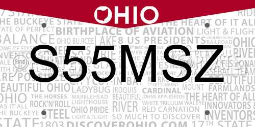 S55MSZ Ohio License Plate