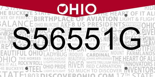 S56551G Ohio License Plate