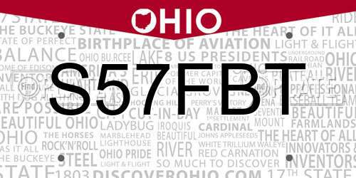S57FBT Ohio License Plate