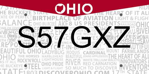 S57GXZ Ohio License Plate