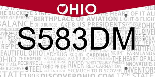 S583DM Ohio License Plate