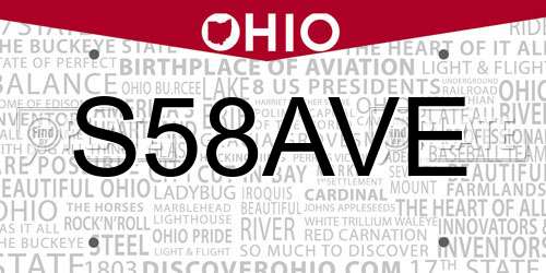 S58AVE Ohio License Plate