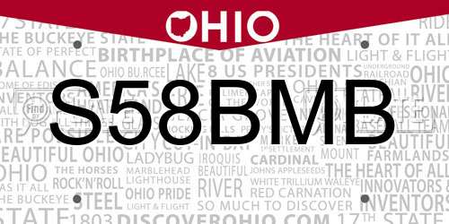 S58BMB Ohio License Plate