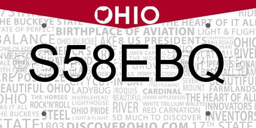 S58EBQ Ohio License Plate