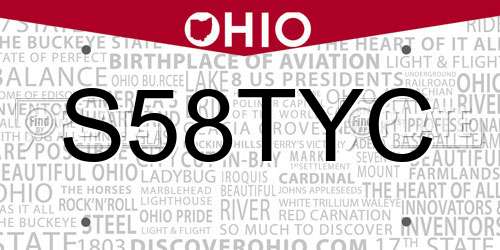 S58TYC Ohio License Plate