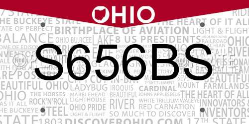 S656BS Ohio License Plate