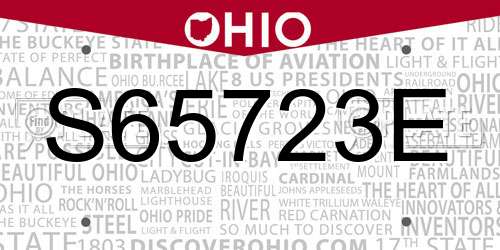 S65723E Ohio License Plate