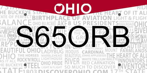 S65ORB Ohio License Plate