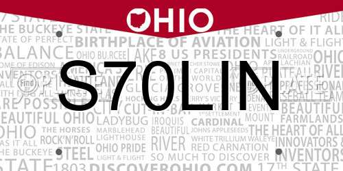 S70LIN Ohio License Plate