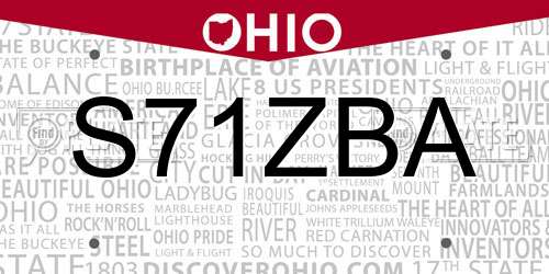 S71ZBA Ohio License Plate