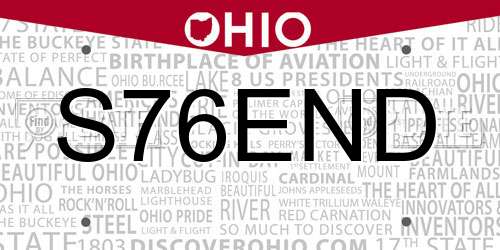 S76END Ohio License Plate