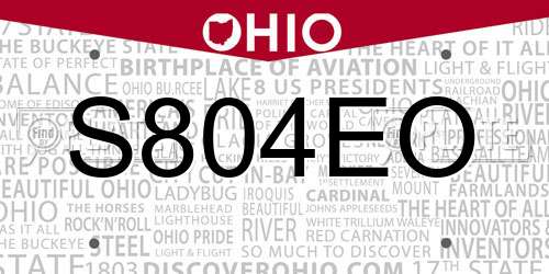 S804EO Ohio License Plate