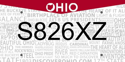 S826XZ Ohio License Plate