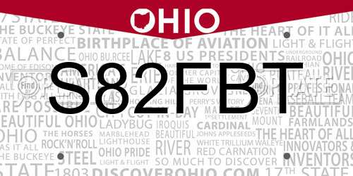 S82FBT Ohio License Plate